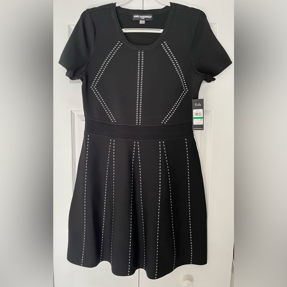 Karl Lagerfeld Black Midi Dress with Silver Accents